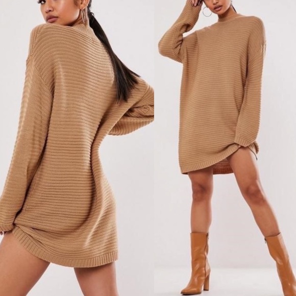 Missguided Dresses & Skirts - MISSGUIDED High Neck Ribbed Dress Camel NWT 2/4